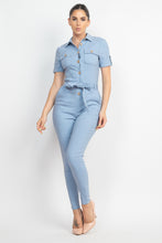 Load image into Gallery viewer, Collared Waist-tie Buttoned Jumpsuit