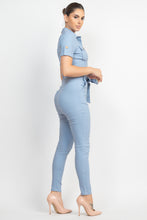 Load image into Gallery viewer, Collared Waist-tie Buttoned Jumpsuit
