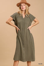 Load image into Gallery viewer, Split neck button down midi dress with no lining