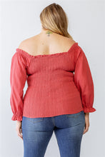 Load image into Gallery viewer, Plus Cotton Embroidery Off-the-shoulder Smocked Back Top