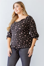 Load image into Gallery viewer, Plus Floral Print Ruched Ruffle Detail Smocked Back Top