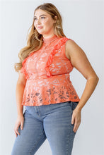 Load image into Gallery viewer, Plus Lace Mesh Ruffle Detail Sleeveless Flare Hem Top