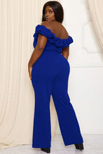 Load image into Gallery viewer, Ruffle Shoulder Shoulder Plus Size Jumpsuit