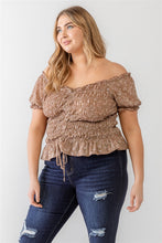 Load image into Gallery viewer, Plus Floral Chiffon Ruched Smocked Off-the-shoulder Top