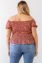 Load image into Gallery viewer, Plus Floral Chiffon Ruched Smocked Off-the-shoulder Top