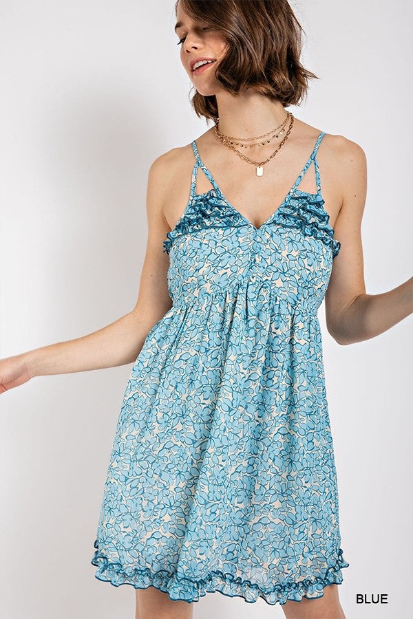 Floral print v-neck dress with skirt lining