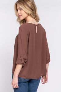 3/4 Roll Up Slv Pleated Blouse