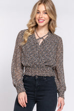 Load image into Gallery viewer, Surplice Smocked Print Chiffon Blouse