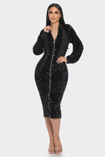 Load image into Gallery viewer, Midi 2 Way Zip Up Sequin Contrast Dress