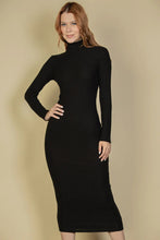 Load image into Gallery viewer, Ribbed Mock Neck Long Sleeve Bodycon Midi Dress