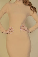 Load image into Gallery viewer, Ribbed Mock Neck Long Sleeve Bodycon Midi Dress