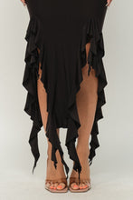 Load image into Gallery viewer, Solid Bottom Ruffle Trim Hem Slit Tube Maxi Dress