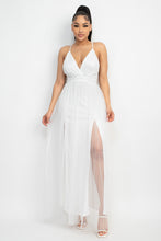 Load image into Gallery viewer, Pleated Mesh Slit Maxi Dress