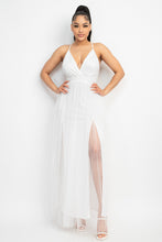 Load image into Gallery viewer, Pleated Mesh Slit Maxi Dress