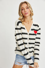 Load image into Gallery viewer, Striped Cardigan With Heart Patch