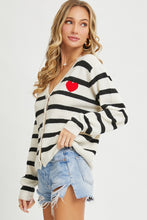 Load image into Gallery viewer, Striped Cardigan With Heart Patch