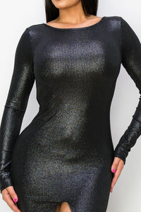 Ribbed Knit Metallic Backless Midi Dress