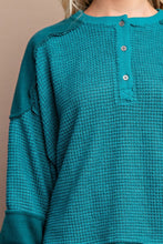Load image into Gallery viewer, Waffle Knit And Fleece Contrast Henley Top With Button Front