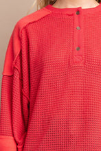 Load image into Gallery viewer, Waffle Knit And Fleece Contrast Henley Top With Button Front