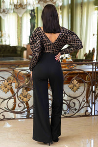Checker Print Sequin Fashion Jumpsuit