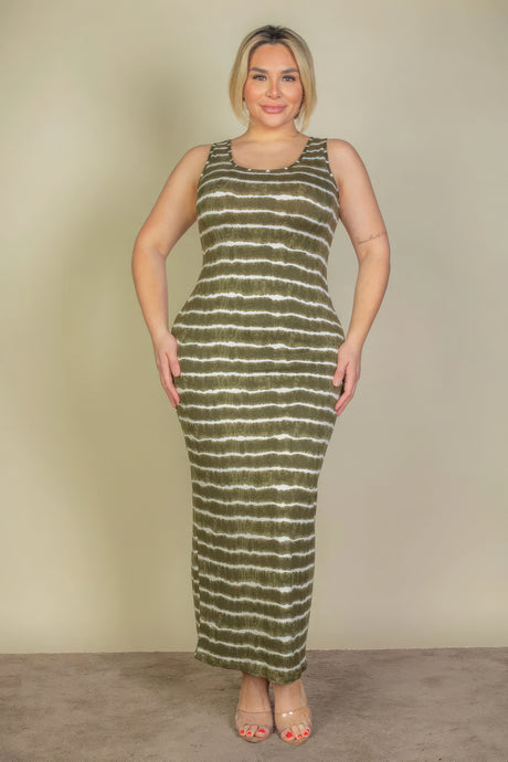 Plus Size Tie Dye Printed Tank Bodycon Maxi Dress
